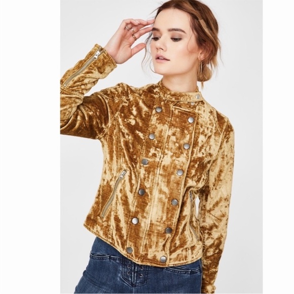 Free People Jackets & Blazers - Free People Dusk To Dawn Military Jacket Velvet Moto Sz XL NWT We The Free Gold